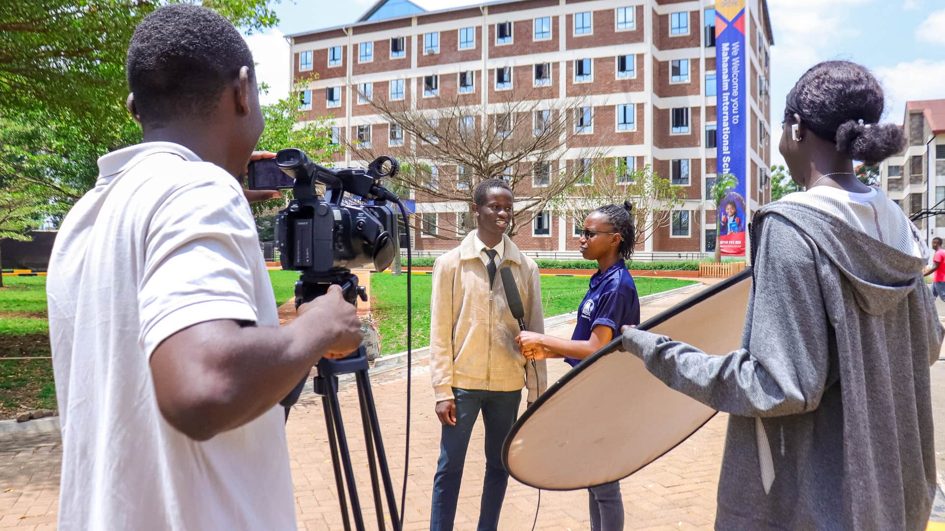 Media students filming on campus at Mahanaim College